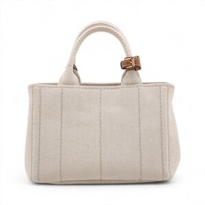 Prada White Brown Leather Handbag Canapa Canvas